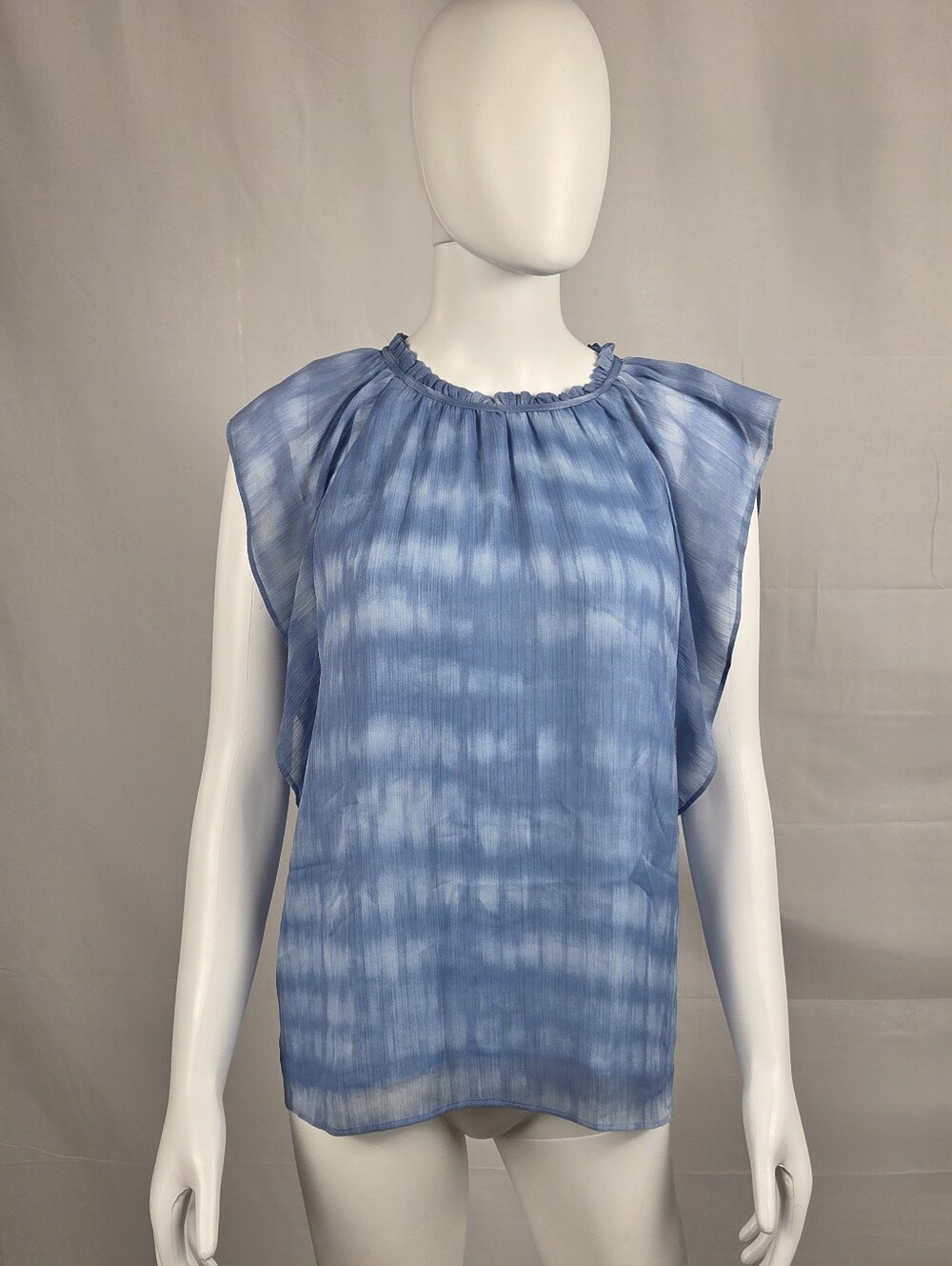 Calvin Klein Light Blue Tie-Dye Flutter Sleeve Blouse